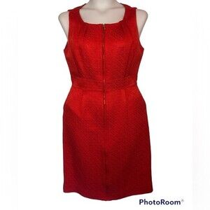 Tory Burch Zipper Dress Red Blood Orange Silk Blend Structured Front Size 10